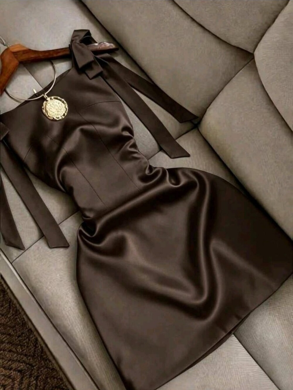 Women's Dark Brown Summer Elegant Party Dress,French Style White Bow Spaghetti